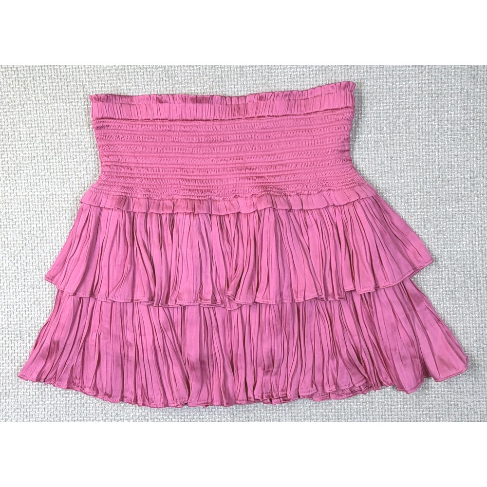 Reset Amore Smocked Skirt Hot Pink Tiered Ruffle Pleated Mini JS209D L NWT